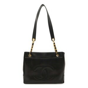 CHANEL Black Caviar Leather Logo Shoulder Bag